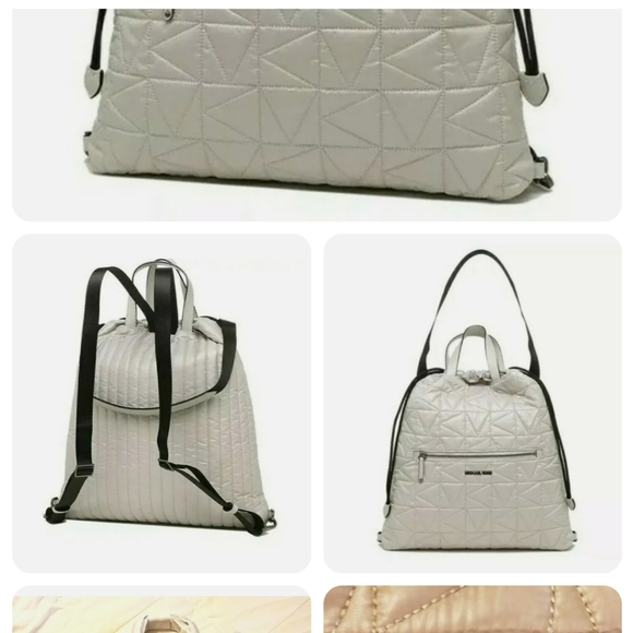 MICHAEL Kors Winnie Lg Quilted Canvas Drawstring Backpack Aluminum - Picture 3 of 4